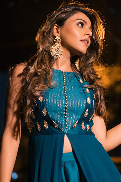 Teal Green Front Open Anarkali with Chanderi Pants  Sanya Gulati