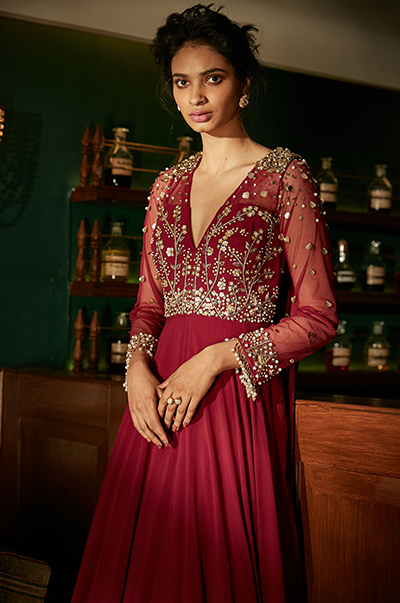 chinese dress ladies 👗 Embroidered with Pearls Attached Long Maxi With Lace Work Chiffon Du –  Stars Fashion