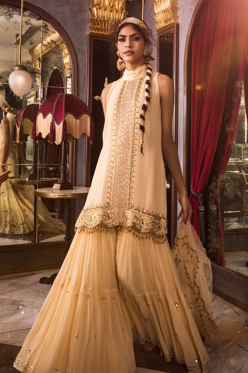 Ivory Short Kurta and Sharara Set Sanya Gulati