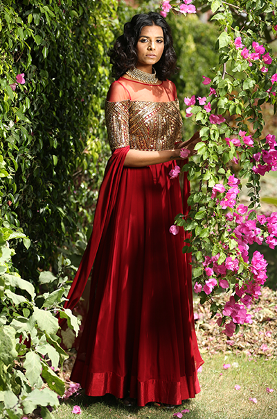 Maroon Cape Sleeves Gown Sanya Gulati