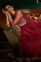 Burgundy Gown With Attached Dupatta