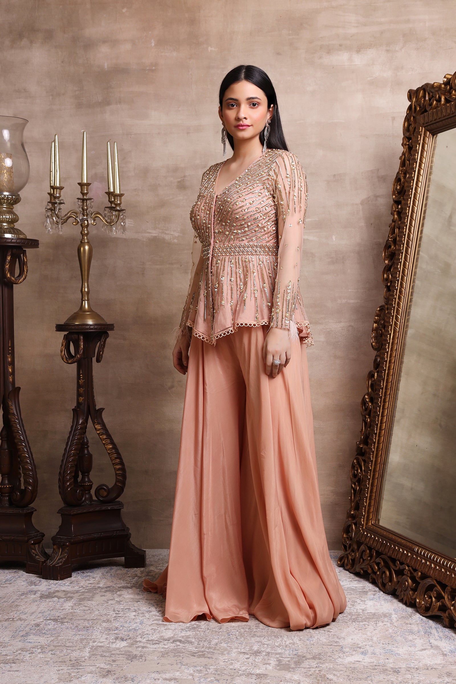 Rose Gold Peplum and Plazzo Set – Sanya Gulati