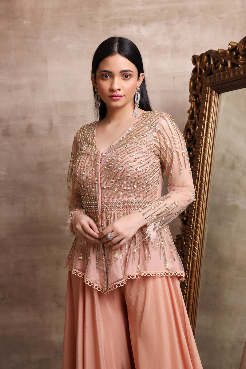 Rose Gold Peplum and Plazzo Set Sanya Gulati Rose Gold Peplum and Plazzo Set Sanya Gulati