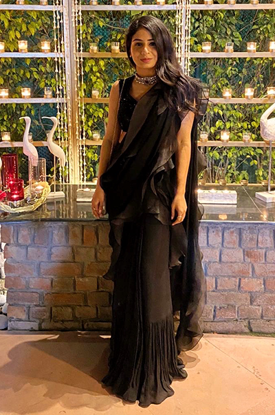 Black Ruffle Saree with Embroidered Blouse