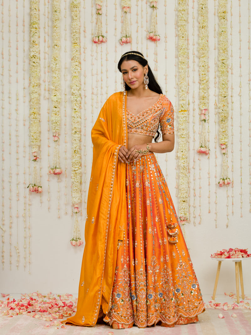 Designer Orange And Golden Lehenga Styles For Every Occasion