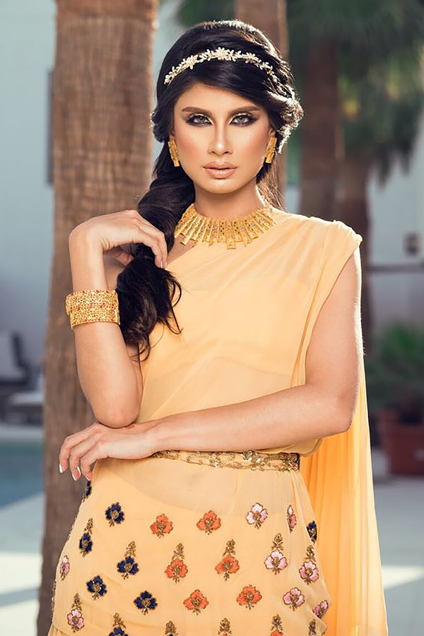ROSHINI DASHWANI in Pale Yellow One Shoulder Tunic With Skirt and Belt