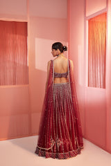 Plum Embroidered Lehenga and Blouse with Double Dupatta Set