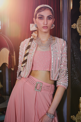 Pink Crop top with skirt and jacket Set