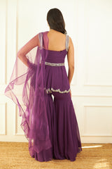 Purple Peplum with Kalidar Pants and Embroidered Belt
